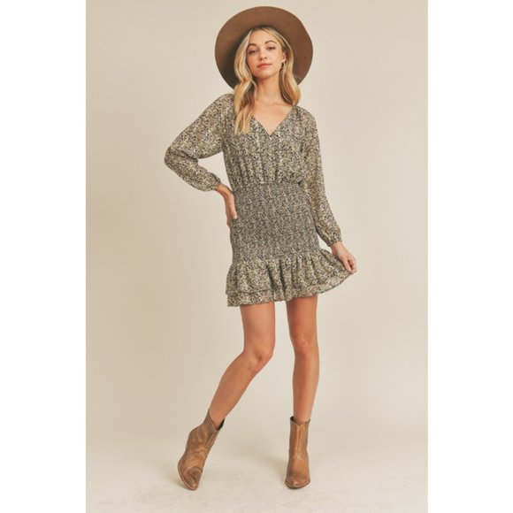 Boho Floral Print Smocked Mini Dress - Picture 3 of 7